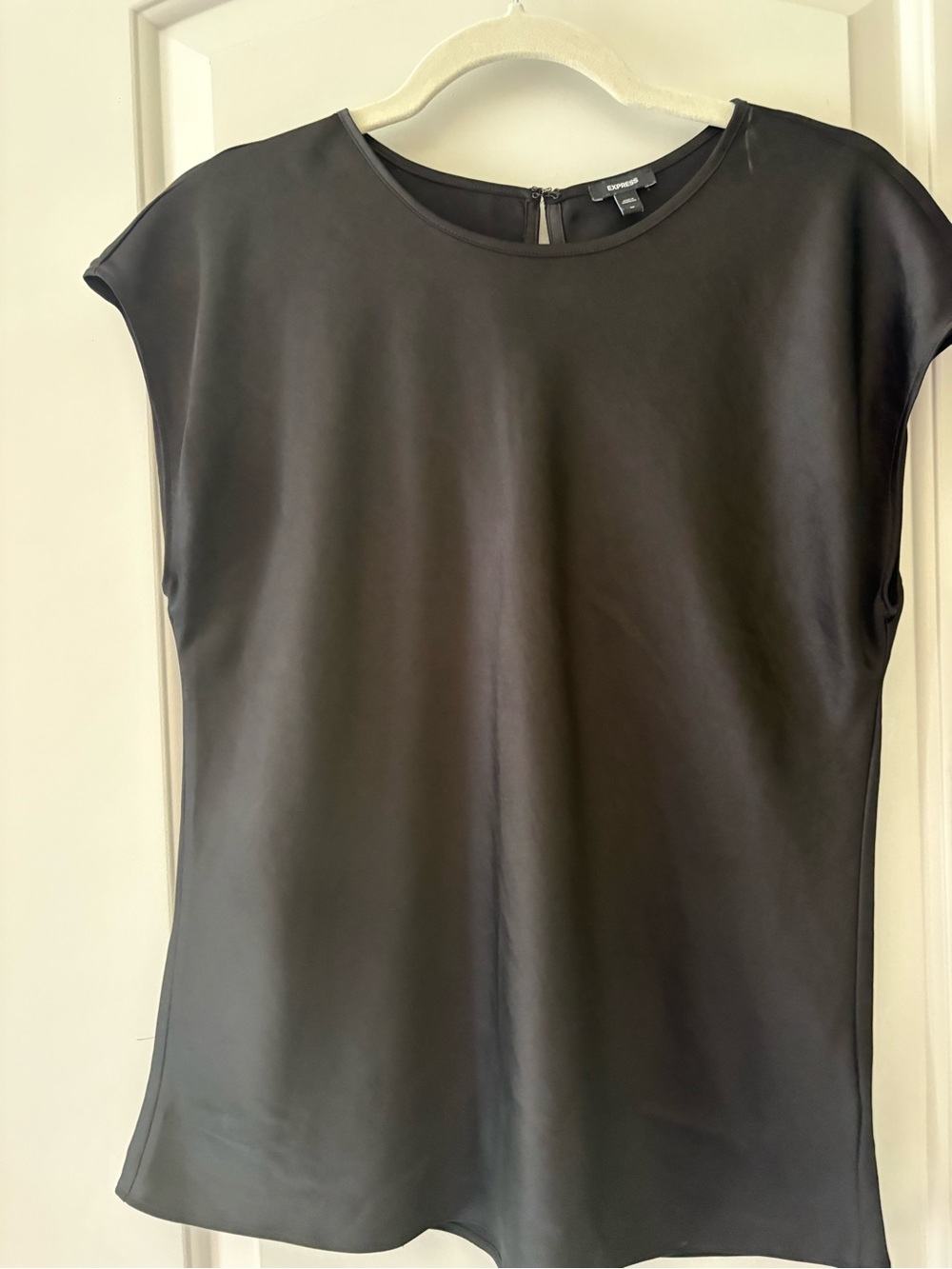 Express Black Satin Cap-Sleeve Blouse